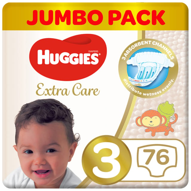 Huggies Extra Care Size 3 Jumbo 76 Pcs 4-9 Kg