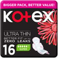 Kotex Ultra Thin Pads, Super Size Sanitary Pads with Wings, 16 Sanitary Pads